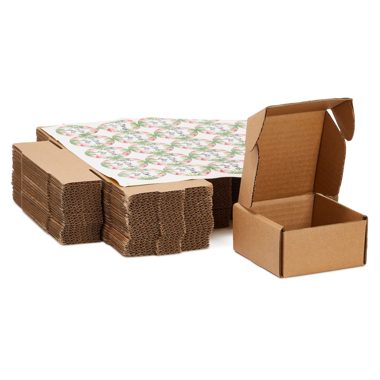 Stockroom Plus 25 Pack Cardboard Mailers with Thank You Stickers, 4x4x2 Shipping Boxes, Brown